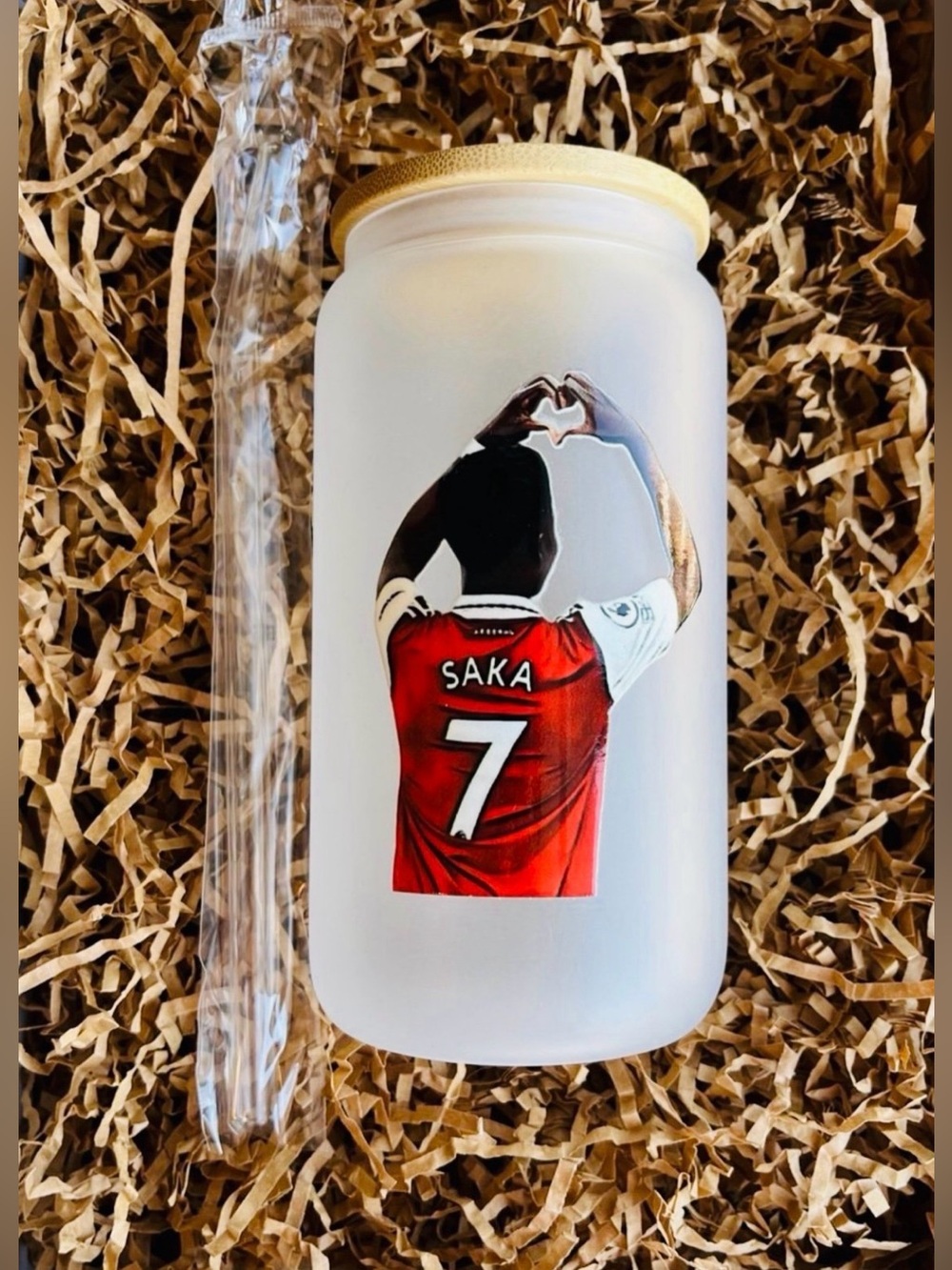 Bukayo Saka Arsenal FC Premier League Soccer Football 16oz Glass Tumbler